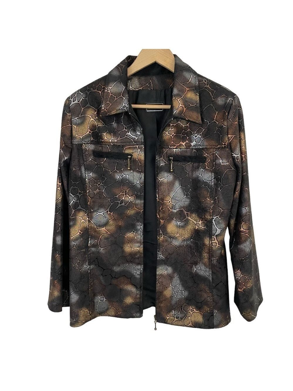 Animal Print Light Jacket Womens 14 Brown Silver Sparkle Evening Mature Classy